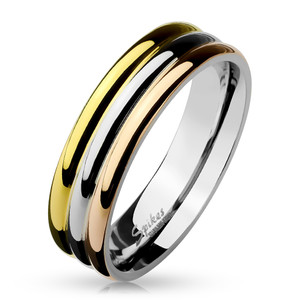 Three Tone Triple Dome Stainless Steel Ring