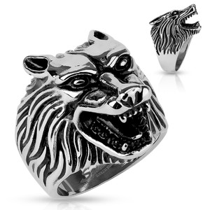 Wolf Head Stainless Steel Casting Ring