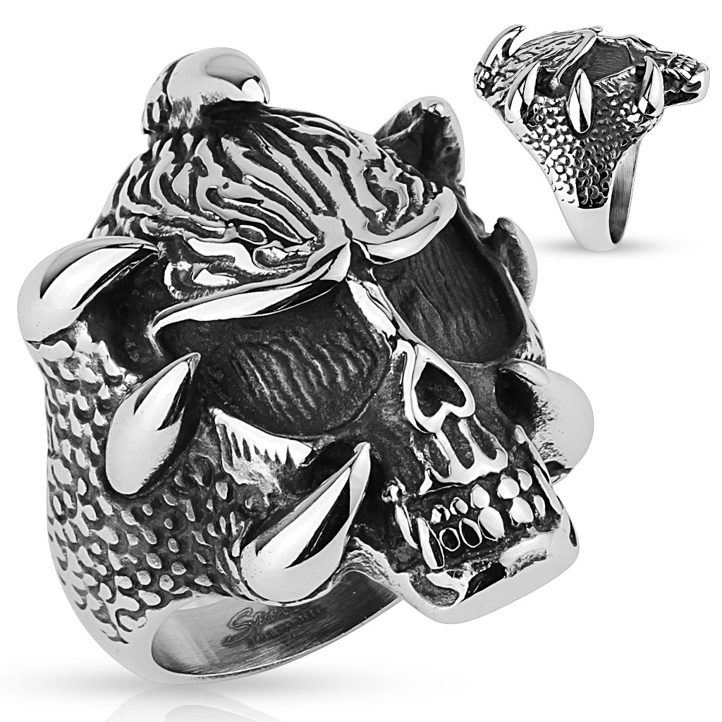 Stainless Steel Ring Skull with claws Biker Punk Dragon Claw Gothic Skull
