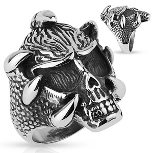 Skull with Claws Stainless Steel Ring