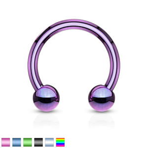 2x Horshoe / Circular Barbell Titanium IP Ring in Purple
