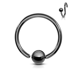 One Side Fixed Ball Ring IP Over 316L Surgical Steel in Black