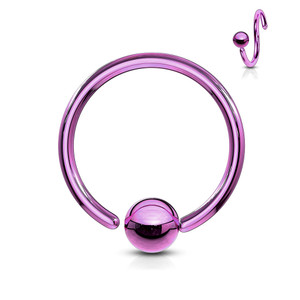 One Side Fixed Ball Ring IP Over 316L Surgical Steel in Purple