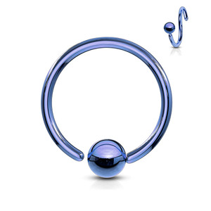 One Side Fixed Ball Ring IP Over 316L Surgical Steel in Blue