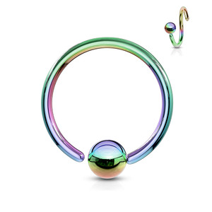 One Side Fixed Ball Ring IP Over 316L Surgical Steel in Rainbow