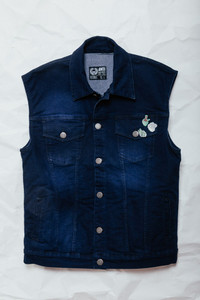 Blue Denim Vest with Enamel Pins