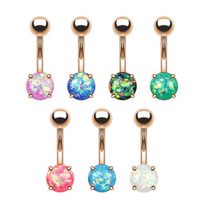 Opal Glitter Prong Set Rose Gold IP Over 316L Surgical Steel Belly Button Rings