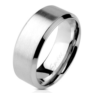 Brushed Center Flat Band with Beveled Edge Ring 316L Stainless Steel