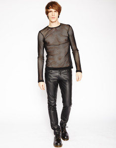 Men's Black Fishnet Long Sleeve Shirt