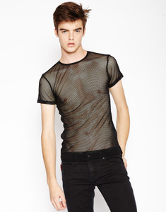 Men's Black Short Sleeve Fishnet Top