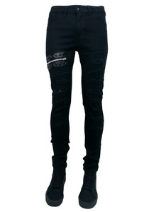 Black Mens Zippered and Distress Skinny Jeans