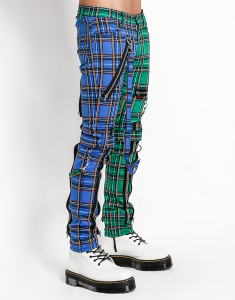 Men's Split Blue and Green Plaid Bondage Pants