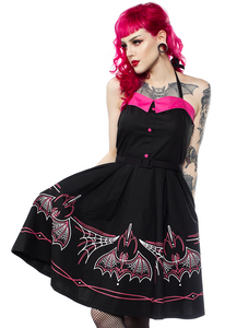 Spooksville Batty Pinstripe Dress in Pink