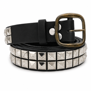Black Leather Double Row Studded Wide Belt