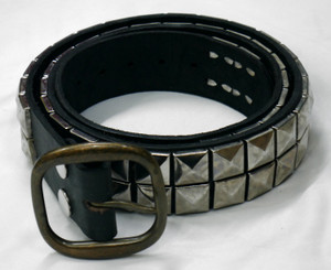 Black Leather Double Row Studded Wide Belt