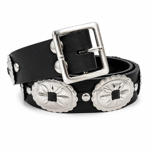 Black Leather Western Belt with Metal Details