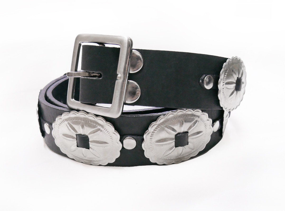 Black Leather Western Belt with Metal Details - Nuclear Waste