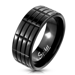 Triple Grooved Solid Titanium Black Band Ring