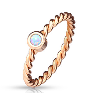 Opal Set Braided Rose Gold Stainless Steel Ring