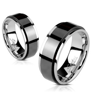 Black Stainless Steel Two Tone Spinner Ring