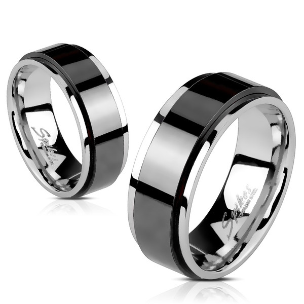 Black Stainless Steel Two Tone Spinner Ring - Nuclear Waste