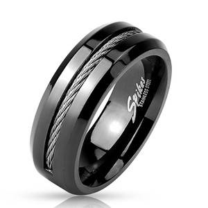 Centered Cable Black Stainless Steel Ring