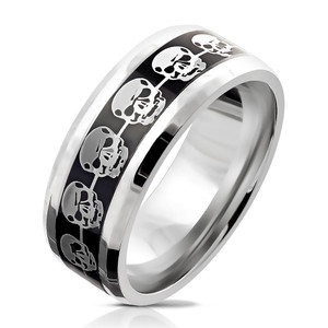 Chrome Skull Pattern Inlay Stainless Steel Ring