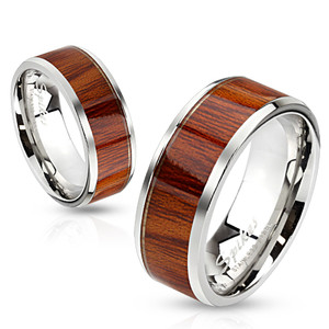 Wood Pattern Stainless Steel Band Ring