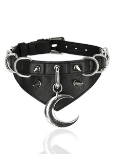 Moon and D ring Vegan Leather Gothic Choker