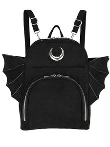 Elegant Gothic Black Backpack with Bat Wings and Crescent Moon 