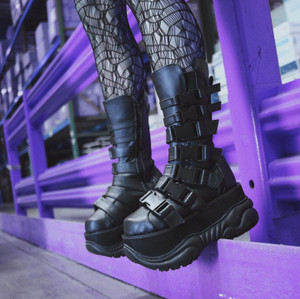 Black Multi Strapped Buckle Combat Boots