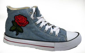Panam - Denim Sneakers with Embroidered Rose
