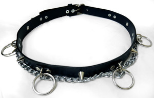 Womens Leather Chained Belt with "O" Rings and Spikes