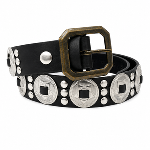 Black Western Leather Belt with Star Metal Details
