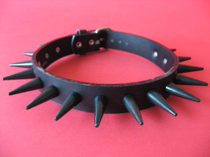Black Leather Choker with Long Spikes