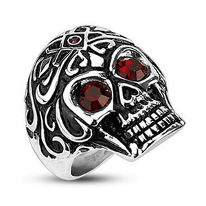 Tribal Skull with Red Gem Eyes Ring