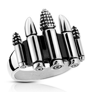 Five Bullet Cartridges Stainless Steel Ring