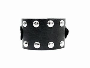 Black Leather Bracelet With Circular Studs 