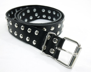 Black Leather Belt with Two Row Circular Studs