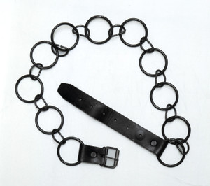 Black "O" Rings Belt With Leather Buckle