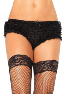 Black Lace Ruffle Thong Shorts