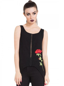 Black Vest Top with Rose Embroidery