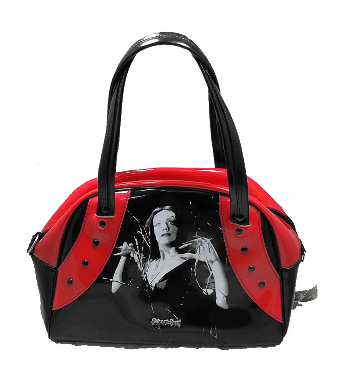 red and black handbag