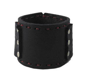 Leather Cuff Bracelet with Red Stitching 