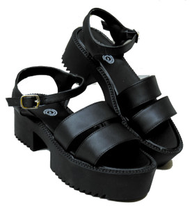 Black Open Toe Strapped Platform Sandals