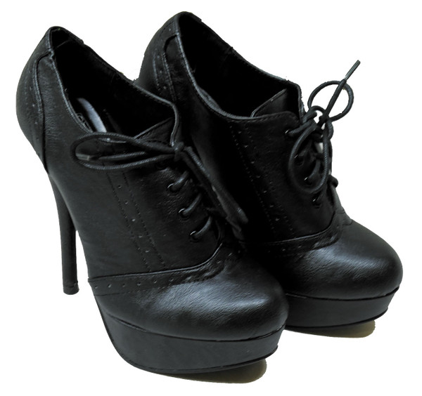 Black Lace-Up Ankle High Heels - Nuclear Waste