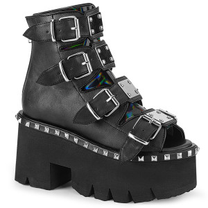 Black Vegan Chunky Cut-Out Metal Studded Platform Sandals - ASHES-70