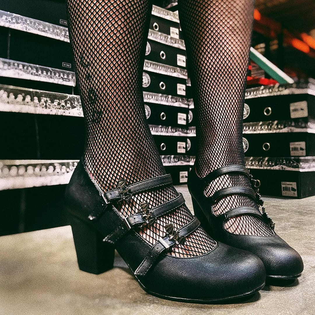 Black Vegan Maryjane Block Heels w/ Triple Bat Buckle Straps