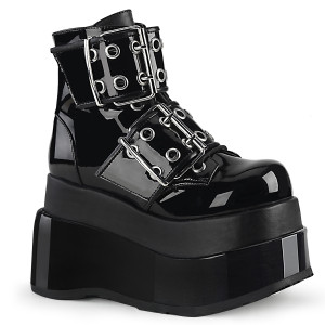 Black Vegan Patent Tiered Platform Lace-Up Front Ankle Boots - BEAR-104