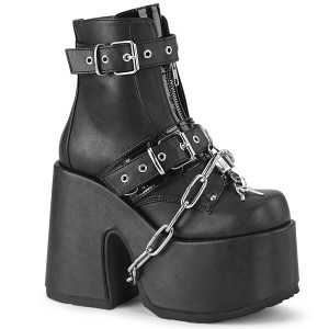Black Vegan Chain & Padlock Platform Ankle Boots - Camel-205